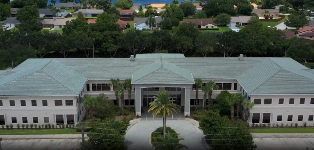 Drone view of a large tile roof project in Central Florida